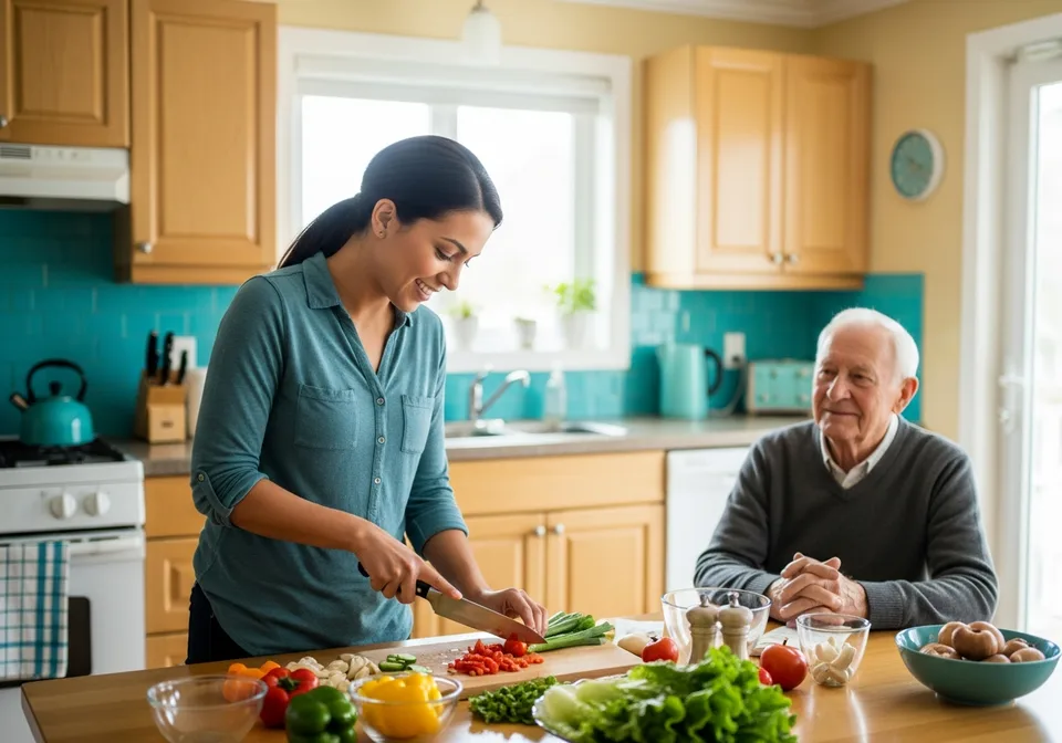 A Personal Support Worker tidying a senior's home